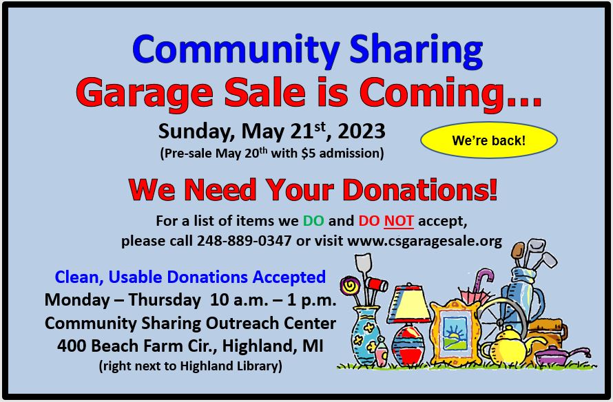 cs garage sale spring donations 2023 ad feb monthly shopper