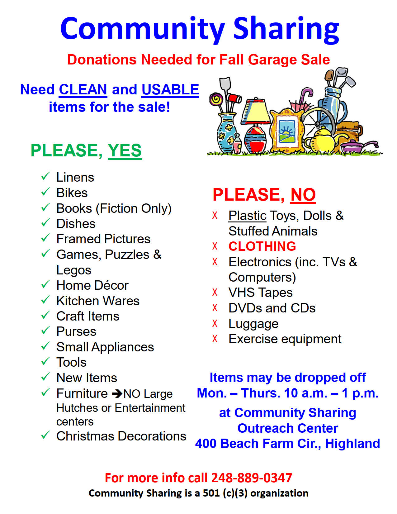 2025 fall cs garage sale donation flyer list updated