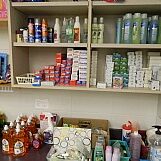 Shelves filled with hygiene products